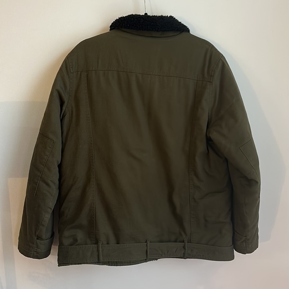 Express Olive Black Fleece Asymmetrical Bomber Jacket - Picture 3 of 4